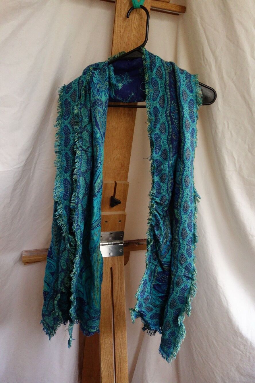 blue and green warm woven paisley scarf